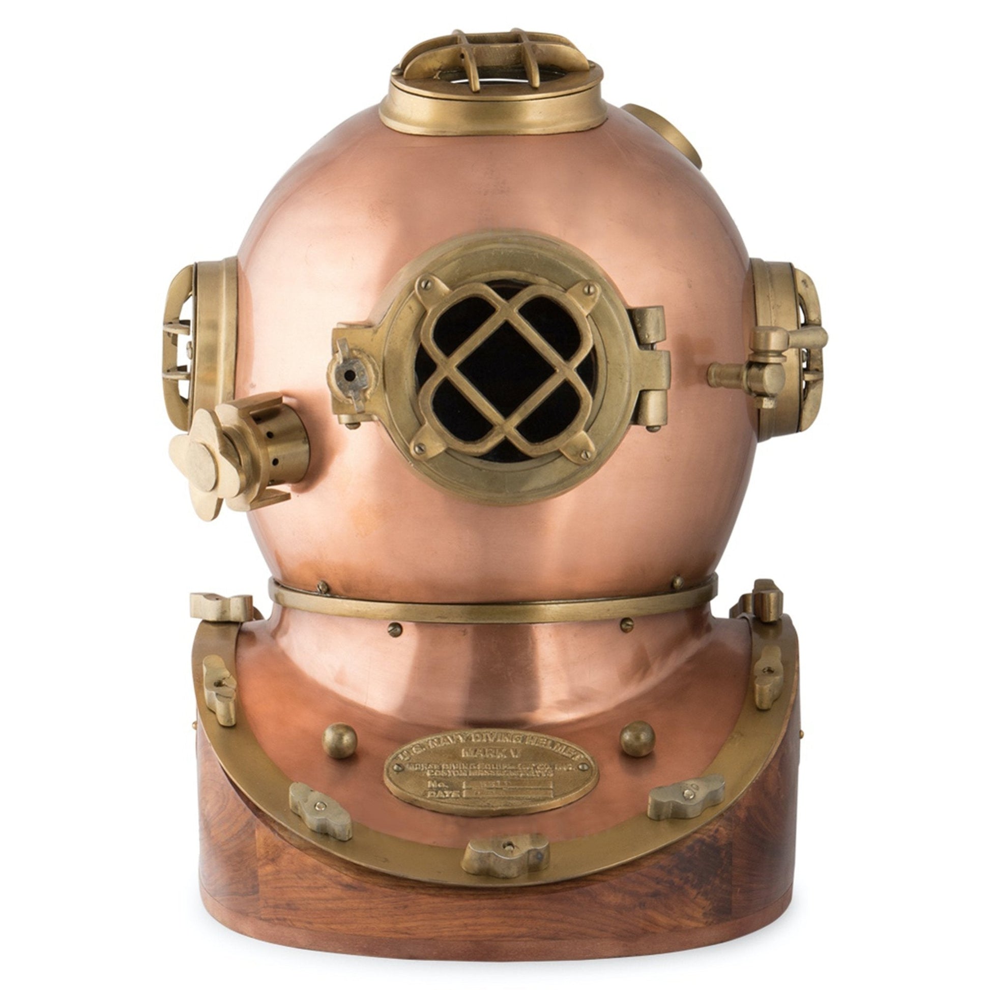 US Navy Mark V Diving Helmet - Wooden Base - ( DH101 ) - Vintage World Australia - 2