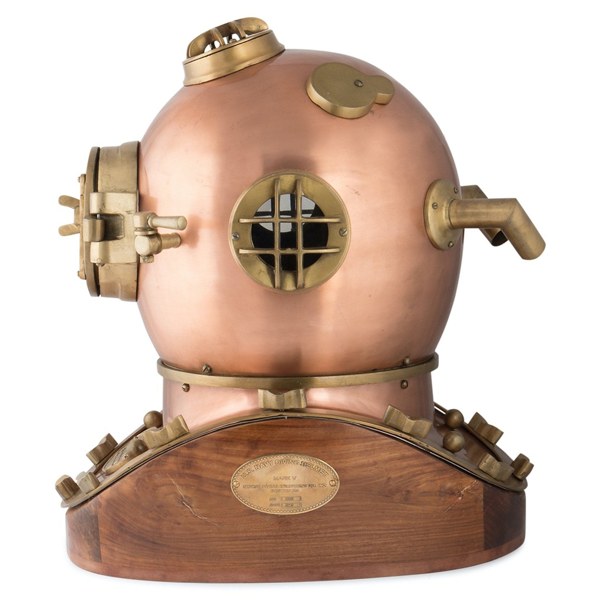 US Navy Mark V Diving Helmet - Wooden Base - ( DH101 ) - Vintage World Australia - 4