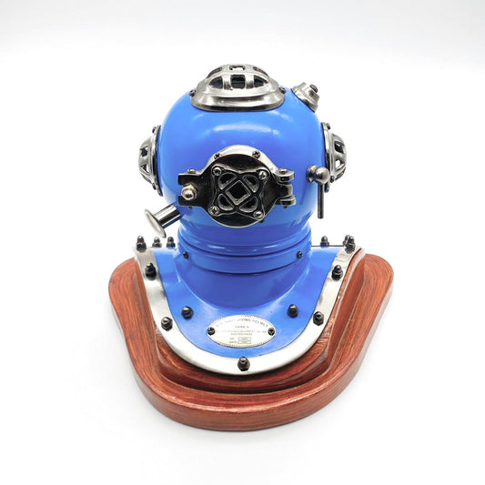 US Navy Mark V Diving Helmet Miniature 230mm - Blue- (DH100D) - Vintage World Australia - 1