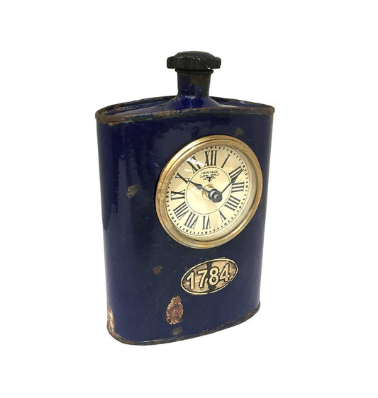 Table Clock - Old Iron Drinking Flask - (TC105) - Vintage World Australia - 1