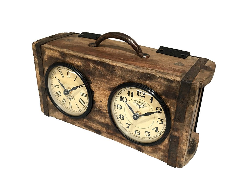 Table Clock - Brick Mould Dual Dial - (TC112) - Vintage World Australia - 5